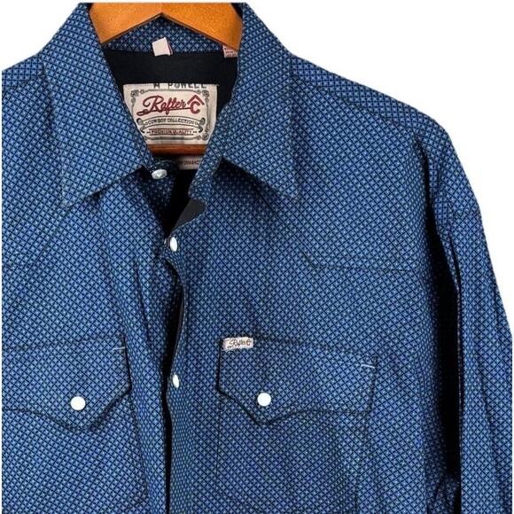 Rafter C Mens Blue Shirt XL Geometric Pearl Snap Cuff Cowboy Western Proflex - Picture 1 of 11
